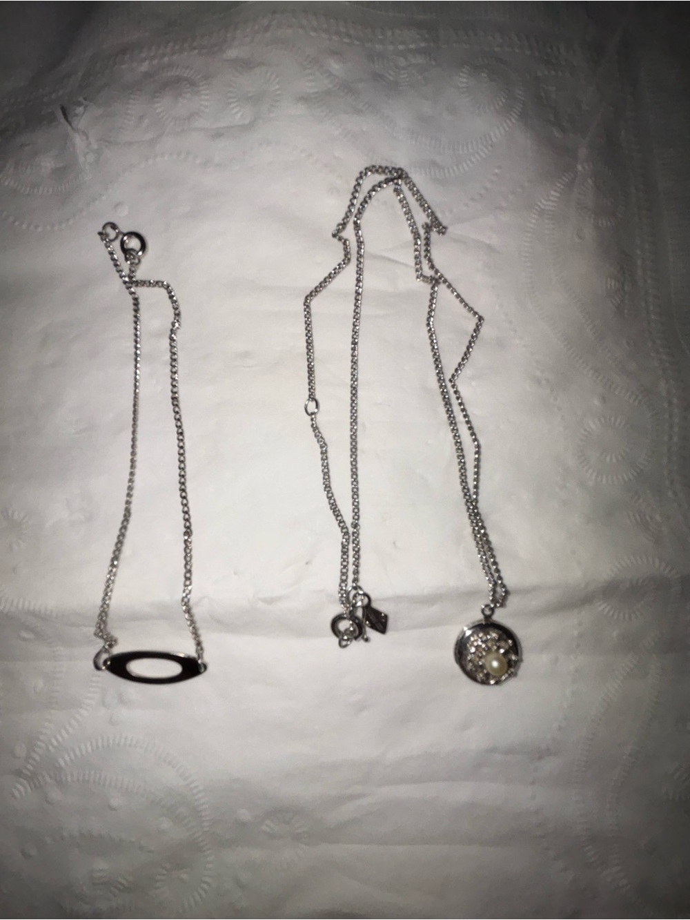 Avon Silver Tone Necklace locket with Pearl Pendant and ankle bracelet
